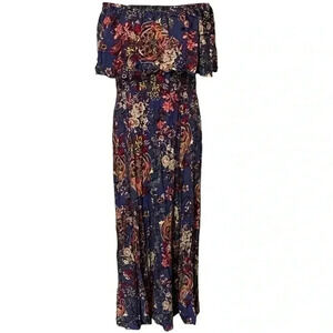 The Pyramid Collection Colorful Off-Shoulder Maxi Dress Floral Print Size Large